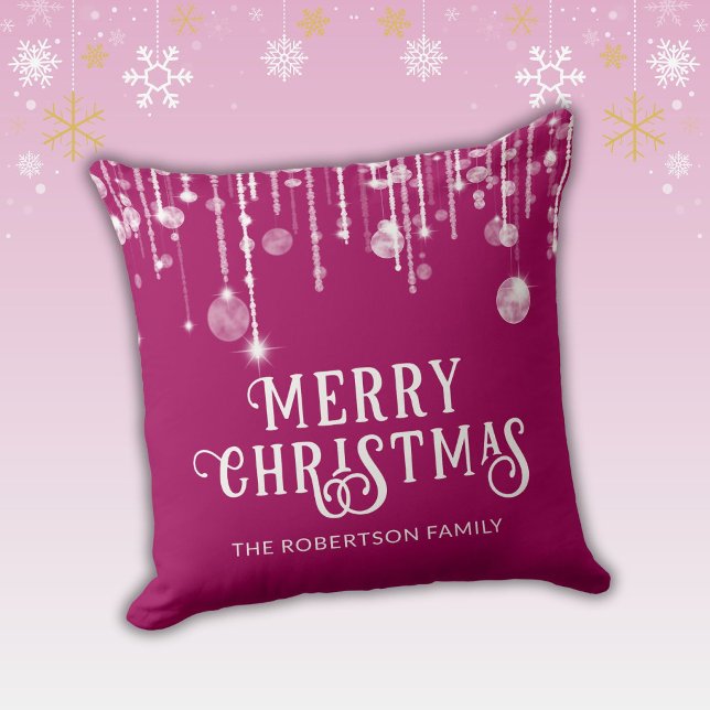 Pink String Lights Christmas Throw Pillow (Creator Uploaded)