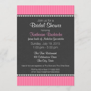 Pink Stripe And Chalk Board Bridal Shower Invitation by happygotimes at Zazzle