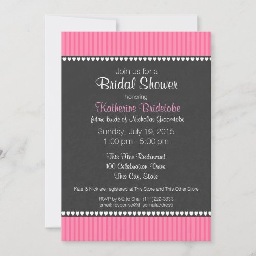 Pink Stripe and Chalk Board Bridal Shower Custom Invite