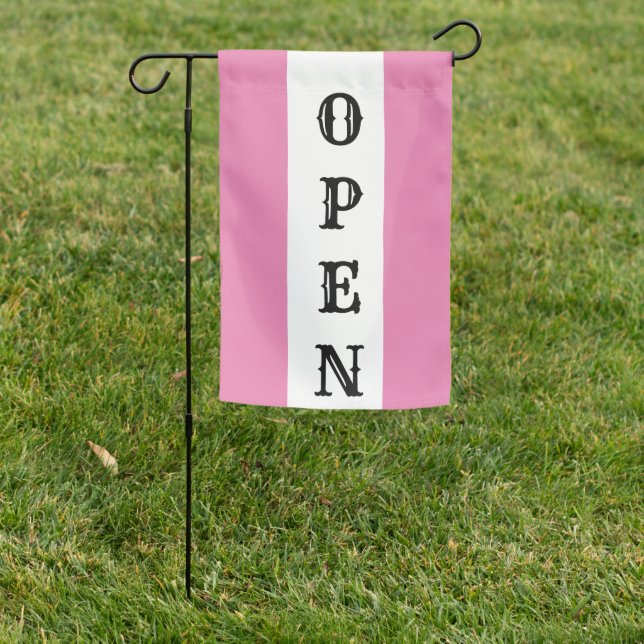 Pink Stripe Antique Vertical Open Sign Flag (In SItu)