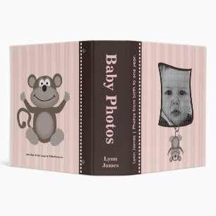 Pink Stripe Baby Photo Album with Monkey 3 Ring Binder