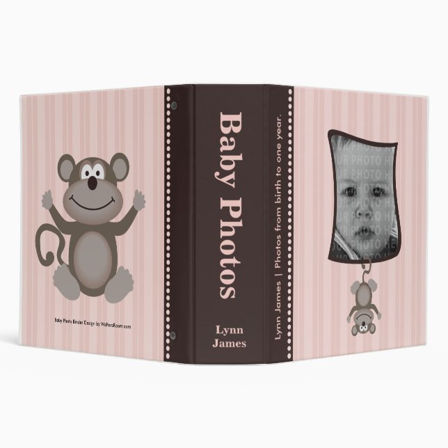 Pink Stripe Baby Photo Album with Monkey 3 Ring Binder (Background)
