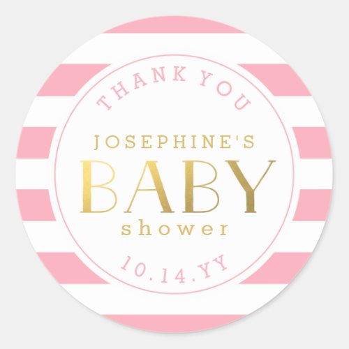 Pink Stripe Baby Shower Thank You Stickers