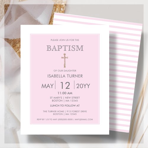 Pink Stripe  Baptism Budget Invitation