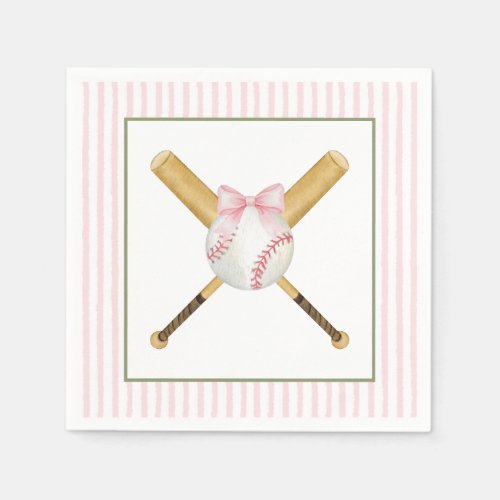 Pink Stripe Baseball  Napkins