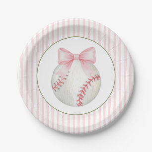 Pink Stripe Baseball Paper Plates