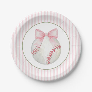 Pink Stripe Baseball Paper Plates