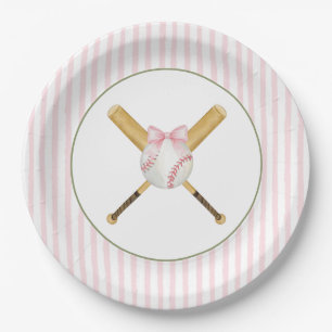 Pink Stripe Baseball Paper Plates