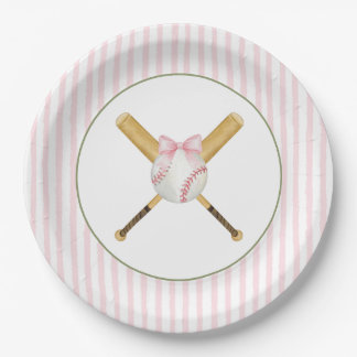 Pink Stripe Baseball Paper Plates