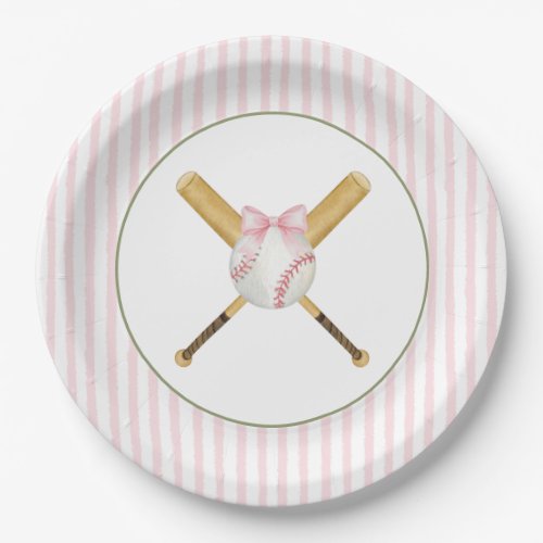Pink Stripe Baseball Paper Plates