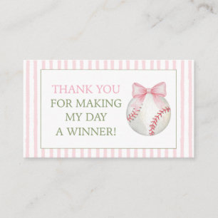 Pink Stripe Baseball Thank You Gift Favor Card