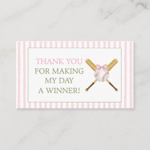 Pink Stripe Baseball Thank You Gift Favor Card