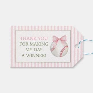 Pink Stripe Baseball Thank You Gift Favor Card Tags