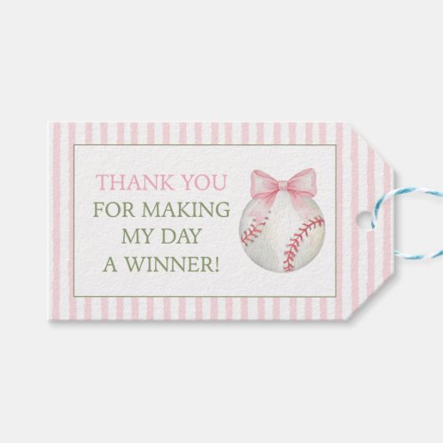 Pink Stripe Baseball Thank You Gift Favor Card Tags