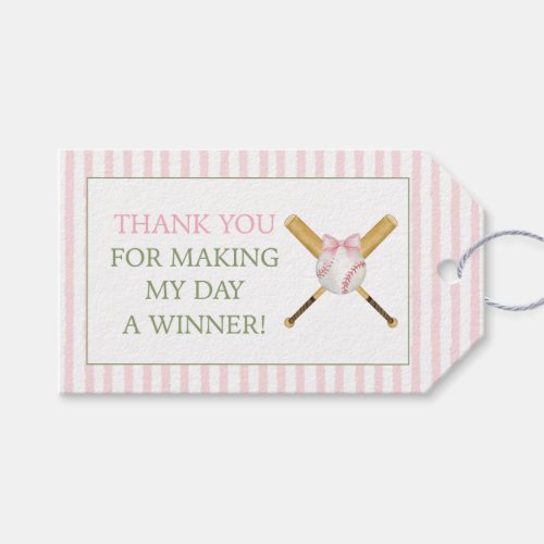 Pink Stripe Baseball Thank You Gift Favor Card Tags