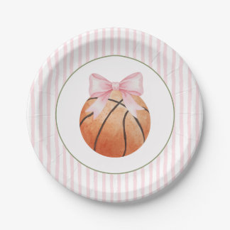 Pink Stripe Basketball Paper Plates