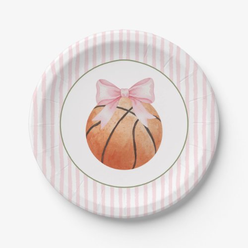 Pink Stripe Basketball  Paper Plates