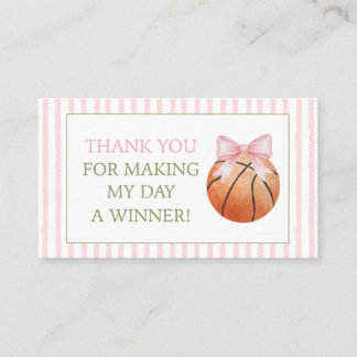 Pink Stripe Basketball Thank You Gift Favor Card