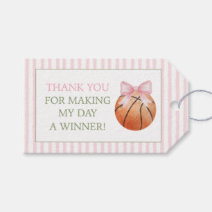 Pink Stripe Basketball Thank You Gift Favor Card Tags