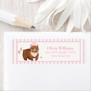 Pink Stripe Bearly Wait Baby Shower Return Address Label