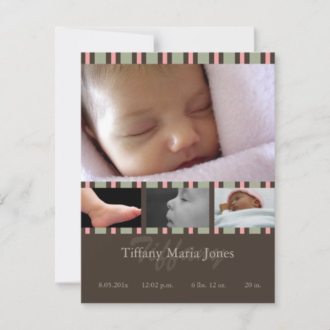 Pink Stripe Birth Announcement (Front)