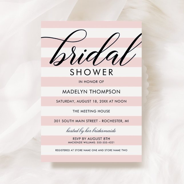 Pink Stripe Black Wedding Bridal Shower Invitation (Creator Uploaded)