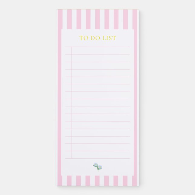 Pink Stripe Blue Flower Notes Magnetic Notepad (Front)