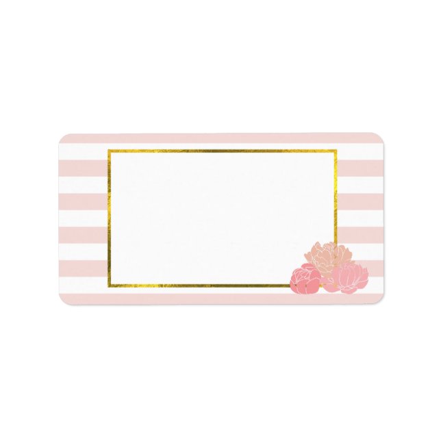 Pink Stripe & Blush Peony Address Labels (Front)