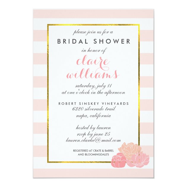 Pink Stripe & Blush Peony Bridal Shower Invitation