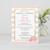 Pink Stripe & Blush Peony Bridal Shower Invitation (Standing Front)