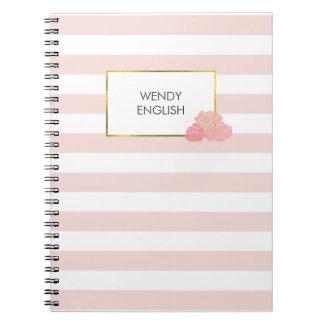 Pink Stripe & Blush Peony Notebook