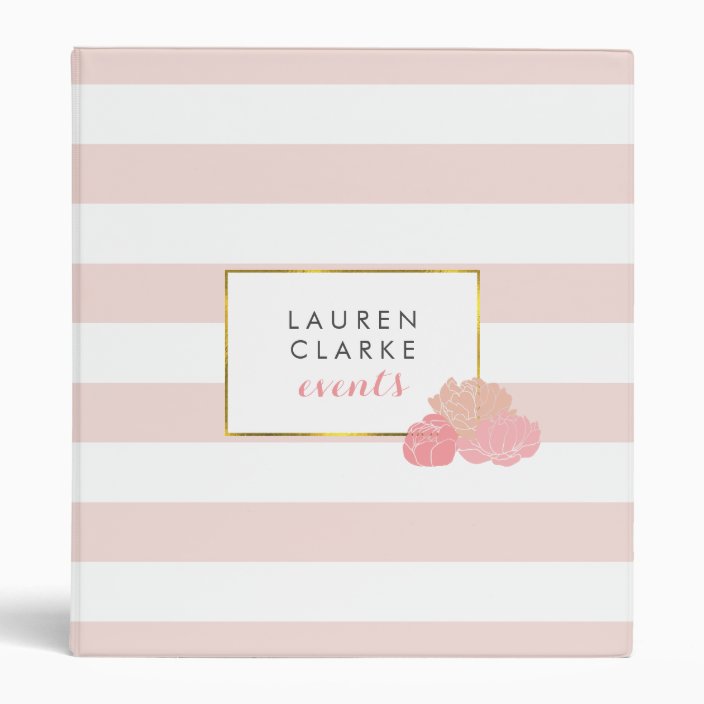 Pink Stripe & Blush Peony Personalized Binder