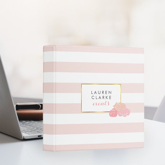 Pink Stripe & Blush Peony Personalized Binder (Creator Uploaded)