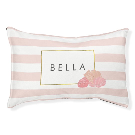 Pink Stripe & Blush Peony Personalized Dog Bed | Zazzle.com