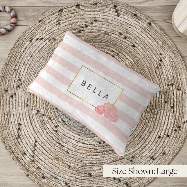 Pink Stripe & Blush Peony Personalized Dog Bed (Creator Uploaded)
