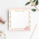Pink Stripe & Blush Peony Personalized Notepad<br><div class="desc">This personalized notepad features a delicate pink stripe background,  FAUX gold border,  and a group of peonies in pretty blush tones. Coordinates with our Pink Stripe & Blush Peony invitation suites,  office supplies,  home goods and accessories. Customize with a monogram,  name or text of your choice!</div>