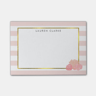 Pink Stripe & Blush Peony Personalized Notes