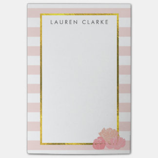 Pink Stripe & Blush Peony Personalized Notes