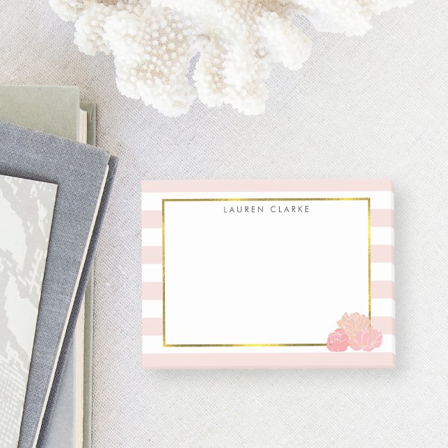 Pink Stripe & Blush Peony Personalized Notes (Creator Uploaded)