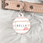 Pink Stripe & Blush Peony Personalized Pet Tag<br><div class="desc">Pamper your pet! This pretty tag features a delicate pink stripe background, faux gold border, and a group of peonies in pretty blush tones. Coordinates with our Pink Stripe & Blush Peony invitation suites, office supplies, home goods and accessories. Customize with your pet's name on front and contact details on...</div>