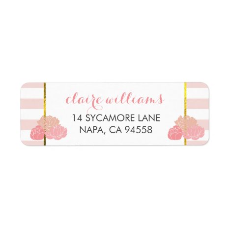 Pink Stripe &amp; Blush Peony Return Address Labels
