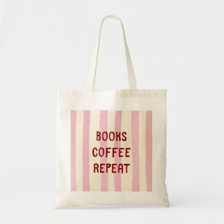 Pink Stripe Book Lover Reading Hand Lettering Cute Tote Bag