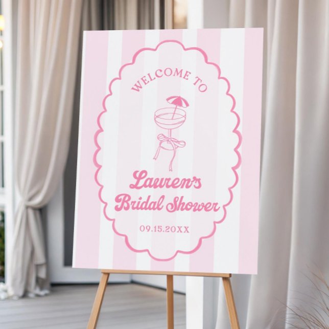 Pink Stripe Bridal Shower Welcome Sign Cocktail  (Creator Uploaded)