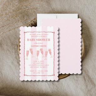 Pink Stripe Brunch & Bubbly Baby Shower Invitation
