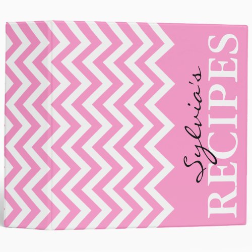 Pink stripe chevron pattern recipe binder book