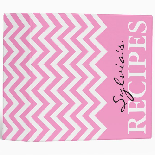 Pink stripe chevron pattern recipe binder book (Front/Spine)
