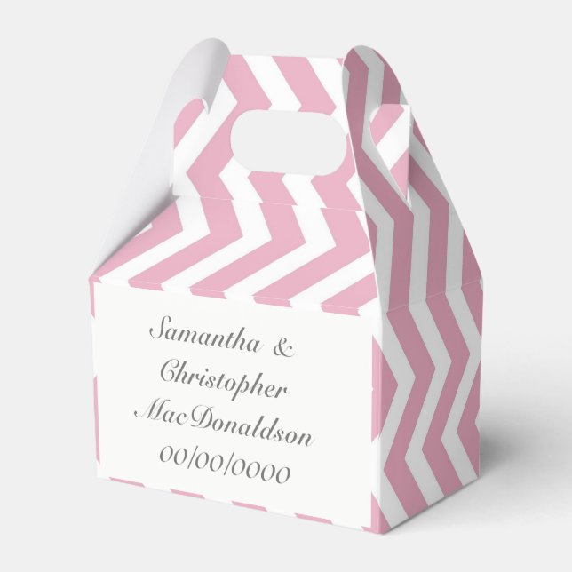 Pink stripe chevron wedding favor boxes (Back Side)