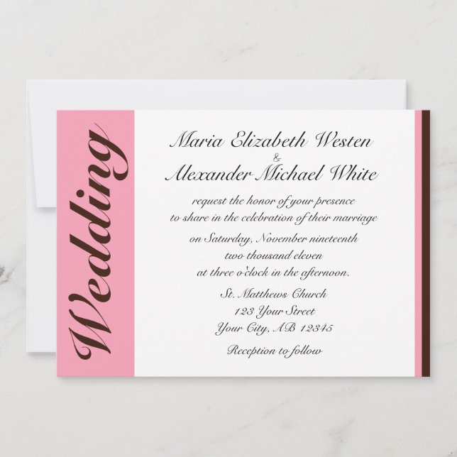 Pink Stripe Chocolate Brown Wedding Invitations (Front)
