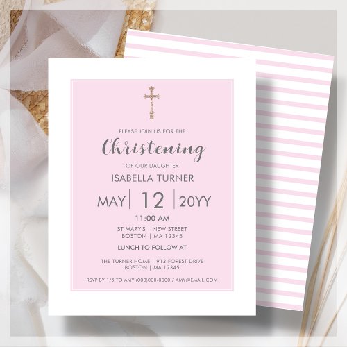 Pink Stripe  Christening Budget Invitation