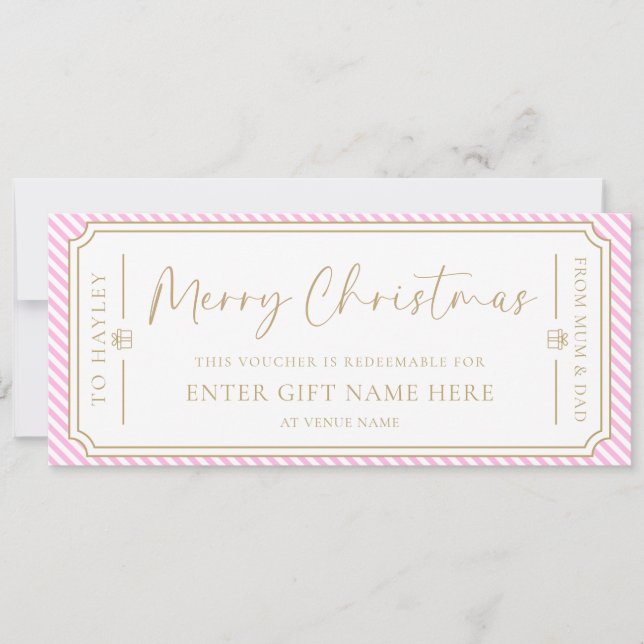 Pink Stripe Christmas Gift Voucher Card (Front)